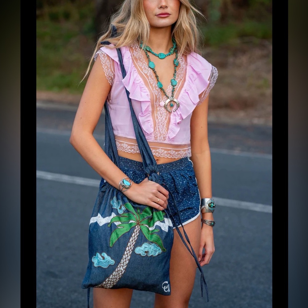 New Chasing Unicorns night palm Denim bag with Embroidery - Picture 1 of 12